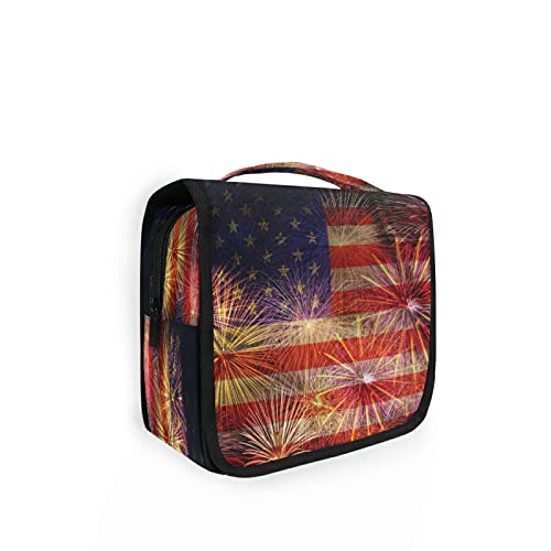 Bolsa de aseo con bandera de Estados Unidos, bolsa de cosméticos, bolsa de almacenamiento con gancho para mujeres y niñas