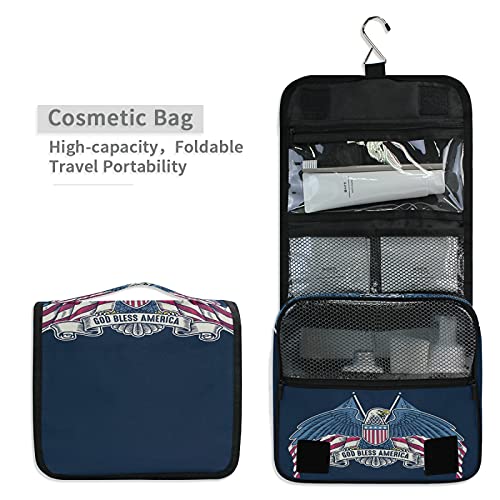 Bolsa de cosméticos de viaje para mujer, con bandera de Estados Unidos, bolsa de aseo para colgar, bolsa de maquillaje, bolsa de almacenamiento con gancho para baño