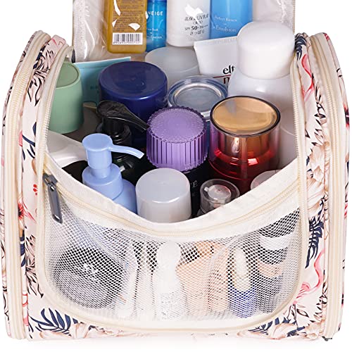 Bolsa de lavado de artículos de tocador para colgar de viaje, organizador de cosméticos para mujeres, niñas y niños, Flamenco Beige (Grande)