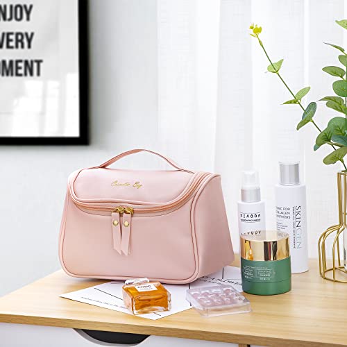 Bolsa de Maquillaje de Viaje Portátil Neceser Maquillaje Grande Cuero de la PU Bolsas de Aseo Impermeable con Cremallera Multifunción Cosméticos Beauty Case para Mujer Rosado