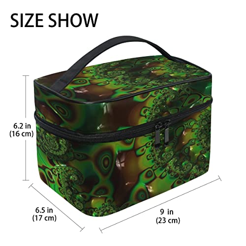 Bolsas de Maquillaje Fractales Grandes Juego de Julia matemática Abstracta Verde con asa Superior portátil Bolsa de Maquillaje de Viaje para Mujeres y niñas Viajes 9x6.2x6.5 Pulgadas