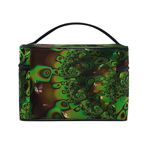 Bolsas de Maquillaje Fractales Grandes Juego de Julia matemática Abstracta Verde con asa Superior portátil Bolsa de Maquillaje de Viaje para Mujeres y niñas Viajes 9x6.2x6.5 Pulgadas