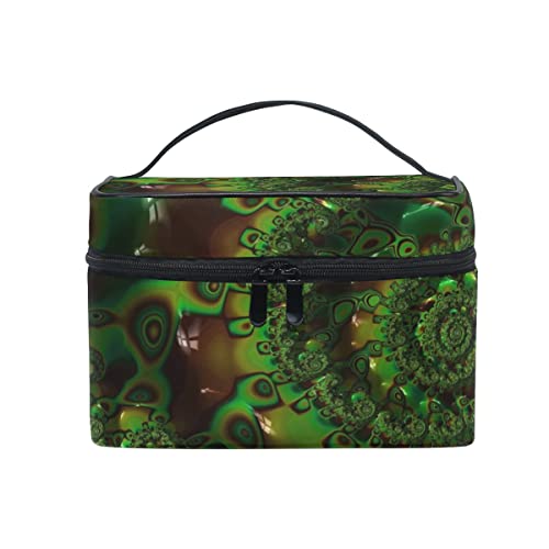 Bolsas de Maquillaje Fractales Grandes Juego de Julia matemática Abstracta Verde con asa Superior portátil Bolsa de Maquillaje de Viaje para Mujeres y niñas Viajes 9x6.2x6.5 Pulgadas