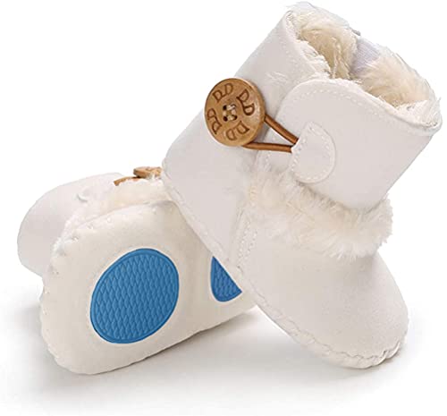 Botas de Bebés Unisexo Zapatos Primeros Pasos Invierno Soft Sole Botas Suaves de Nieve de Suela 0-18 Meses (6-12 Meses, Blanco)