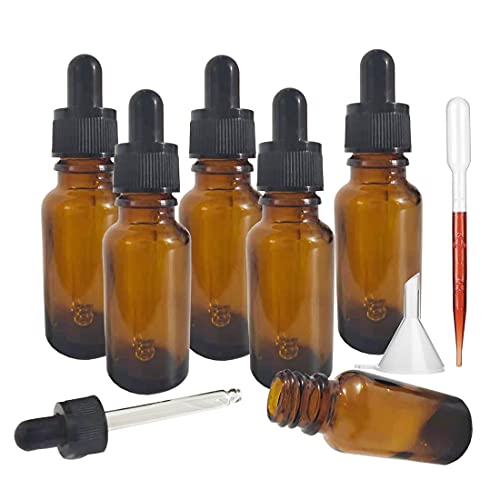 Botella de cristal ámbar de 30 ml con pipeta cuentagotas, Botellas de pipeta con pipeta de vidrio para aceites esenciales, perfumes, mezclas de aromaterapia - 6Pcs