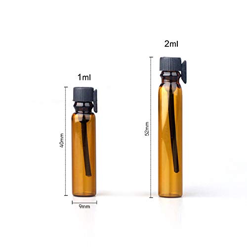 Botellas de Muestra de Perfume ámbar vacías de 100 Piezas Mini frascos de Vidrio rellenables para muestras con Tapa Negra (1 ml)