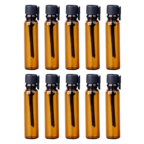 Botellas de Muestra de Perfume ámbar vacías de 100 Piezas Mini frascos de Vidrio rellenables para muestras con Tapa Negra (1 ml)