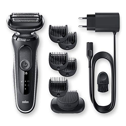 Braun Series 5 Afeitadora Electrica Hombre, Máquina de Afeitar Barba con Tecnología Easy Clean (Fácil de Limpiar), Recargable, Inalámbrica, 50-W1500 S, Blanco