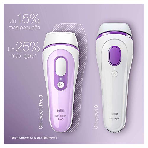 Braun Silk-expert Pro 3 Depiladora Mujer Luz Pulsada IPL con Cabezal de Precisión y Maquinilla de Afeitar Venus, Alternativa a la Depilación Láser en Casa, Unisex, Funda, PL 3111, Blanco/Lila