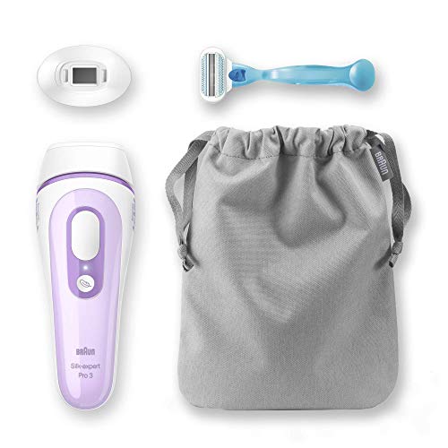 Braun Silk-expert Pro 3 Depiladora Mujer Luz Pulsada IPL con Cabezal de Precisión y Maquinilla de Afeitar Venus, Alternativa a la Depilación Láser en Casa, Unisex, Funda, PL 3111, Blanco/Lila