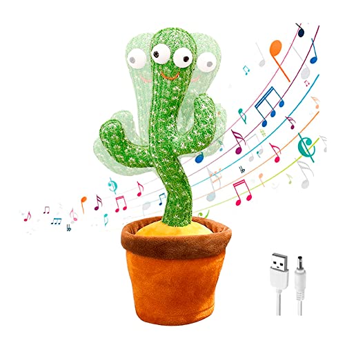 BRAVO HOME Peluche Cactus Bailarín - Cactus Plush Toy - Cactus De Baile Electrónico con Luces y Canciones en Español - Baila, Imita y Graba - Juguetes Creativos y Educativos - Incluye Cable USB