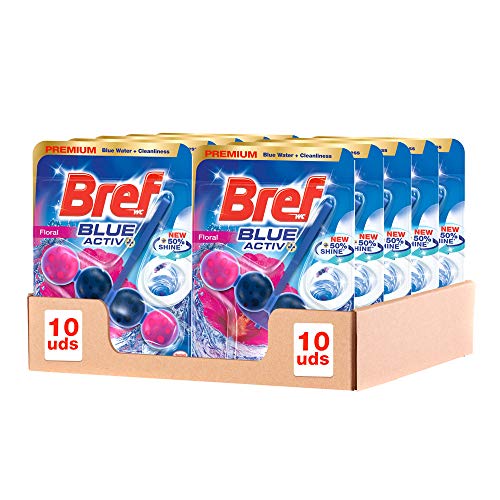 Bref Blue Activ Floral Cesta WC (pack de 10 unidades), limpia baño para un WC siempre limpio y fresco, limpiador de baños con fórmula antical que elimina la suciedad