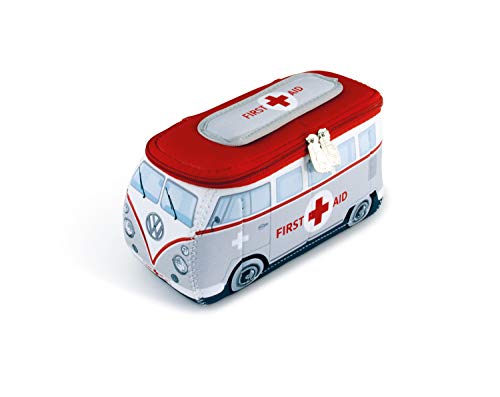 BRISA VW Collection Volkswagen VW T1 Bus Bolsa Universal de Neopreno, Estuche para lápices, Caja de papelería, Neceser, Bolso de Maquillaje-Cosméticos-Aseo para Escuela/Oficina/Regalo (First Aid/Gris)