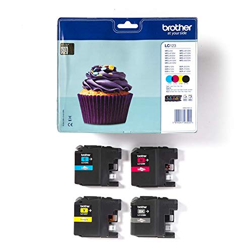 Brother LC123VALBP - Pack de 4 cartuchos de tinta original (duración estimada: hasta 600 páginas, según ISO/IEC 24711), negro, cian, magenta y amarillo