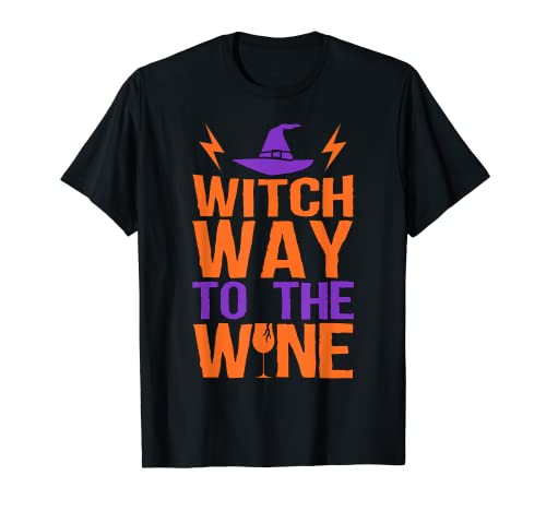 Bruja Camino al Vino Divertido Halloween Beber Hombres Mujeres Camiseta