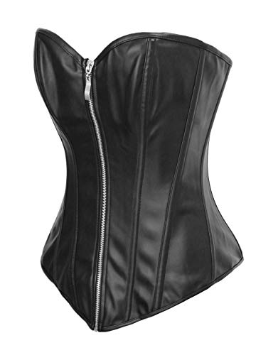 Bslingerie Corpiño de piel sintética con cremallera delantera, para mujer - negro - Medium