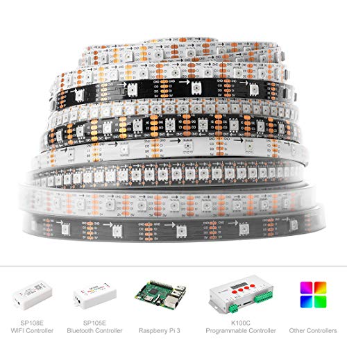 BTF-LIGHTING 16.5Ft 5M SK9822 (similar APA102C) 60 Pixels/Leds/m 300leds Non-waterproof Black PCB DATA and CLOCK seperately DC5V Individual Adressable Full Color