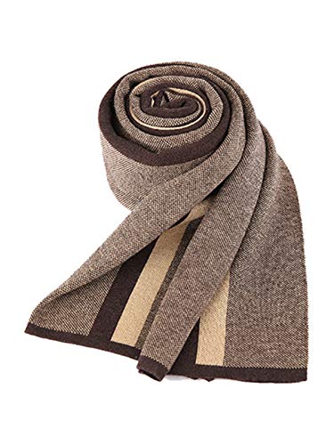 Bufanda de Punto para Hombre 6% de Lana Súper Suave Easy Chic Gentleman Urbano Casual Para Invierno Otoño - 180×30 cm Rayas Marrón Caqui