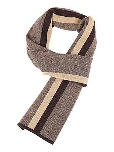 Bufanda de Punto para Hombre 6% de Lana Súper Suave Easy Chic Gentleman Urbano Casual Para Invierno Otoño - 180×30 cm Rayas Marrón Caqui