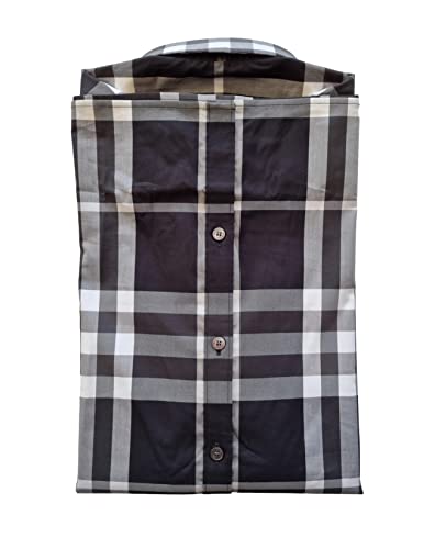 BURBERRY Camisa de manga larga de algodón para hombre 8004536 Check negro gris, Check Negro Gris, L