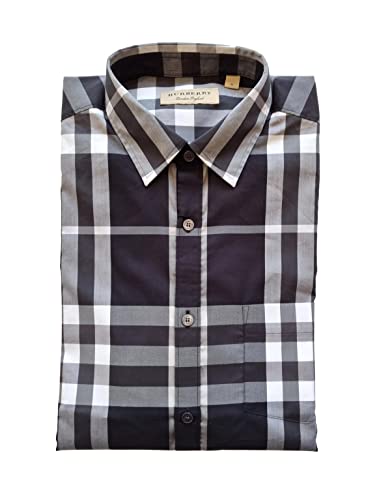 BURBERRY Camisa de manga larga de algodón para hombre 8004536 Check negro gris, Check Negro Gris, L