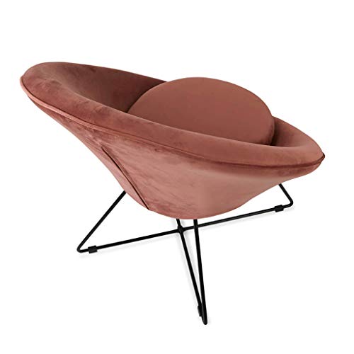 Butaca de diseño pequeña para Dormitorio Kane, Terciopelo, Color Rosa, cómoda, Mini sillón, Pata metálica,74x67x79 cm.