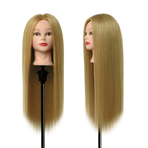 Cabeza Peluqueria, DanseeMeibr Cabeza Maniqui 26" 50% Pelo Natural Blando Cabeza Maniqui Peluqueria para Practicar Peinados con Soporte de Abrazadera + Accesorios de Peinado DIY