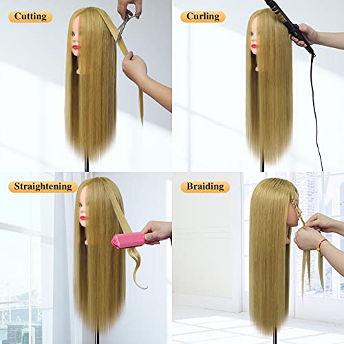 Cabeza Peluqueria, DanseeMeibr Cabeza Maniqui 26" 50% Pelo Natural Blando Cabeza Maniqui Peluqueria para Practicar Peinados con Soporte de Abrazadera + Accesorios de Peinado DIY