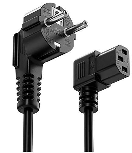 Cable de alimentación IEC de 10 m, conector de protección de contacto, tipo F (CEE 7/4), ángulo de 90° a conector C13, ángulo de 90°, proyector de monitor de ordenador, color negro