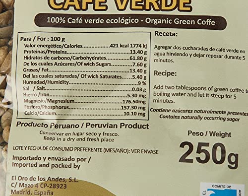 CAFE VERDE EN GRANO 250 GR