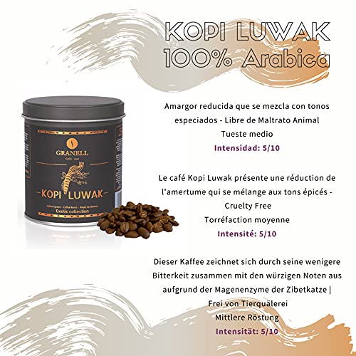 Cafés Granell Exotic Collection | Regalos Amantes Café - Pack Cafés Premium Regalo | Kopi Luwak, Jamaica Blue Mountain, Hawaii Kona - Café en Grano Natural - Regalo Cafe Gourmet, 3x100 gr