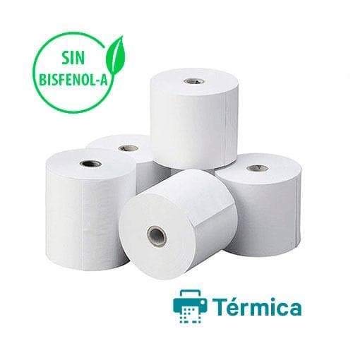 Caja de 50 rollo de papel térmico 80 x 80 mm. +/- 80 m Sin biefenol-A, compatible con todas las impresoras térmicas. Unidad 0.91 + IVA