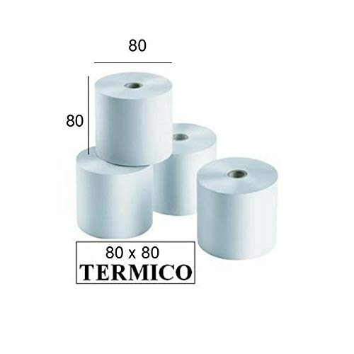 Caja de 50 rollo de papel térmico 80 x 80 mm. +/- 80 m Sin biefenol-A, compatible con todas las impresoras térmicas. Unidad 0.91 + IVA