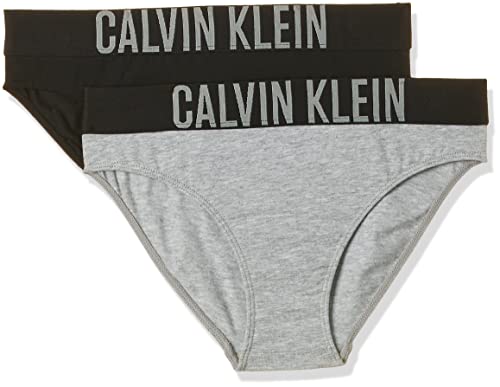 Calvin Klein 2Pk Bikini Braguitas, 1 Grey Heather/1 Black 029, 12-14 Años (Pack de 2) para Niñas