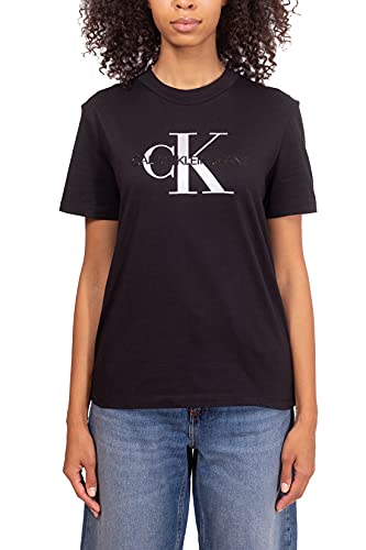 Calvin Klein Jeans Camiseta de Monograma Brillante, CK Black, S para Mujer