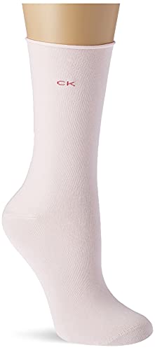 Calvin Klein Roll Top Women's Crew Socks-Calcetines para Mujer (3 Unidades) clásicos, Color Rosa, Talla única