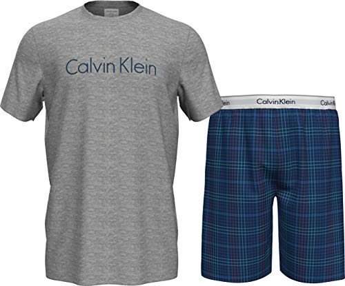 Calvin Klein S/S Short Set Juego de Pijama, Grey H Top/Somerset Plaid Bottom, S para Hombre