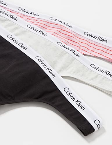 Calvin Klein Thong 3Pk Bragas, Feeder Stripe/Snow Heather/Black, XS (Pack de 3) para Mujer