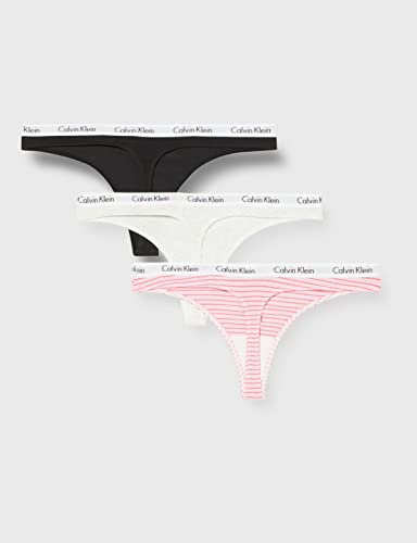 Calvin Klein Thong 3Pk Bragas, Feeder Stripe/Snow Heather/Black, XS (Pack de 3) para Mujer