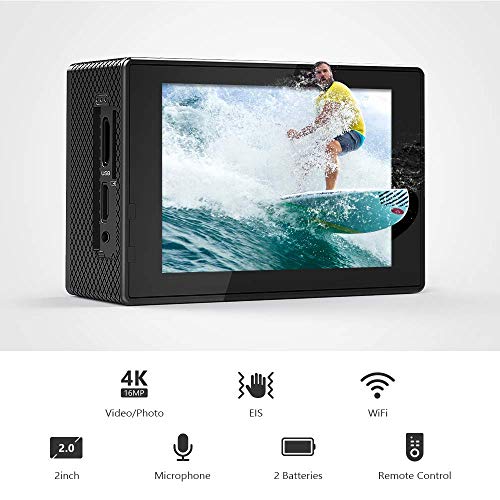 Cámara Deportiva 4K Wi-Fi 20MP (Cámara de Accion Acuatica de 40M con Control Remoto y Micrófono Externo Funciones EIS Anti-Vibración y Slow Motion)