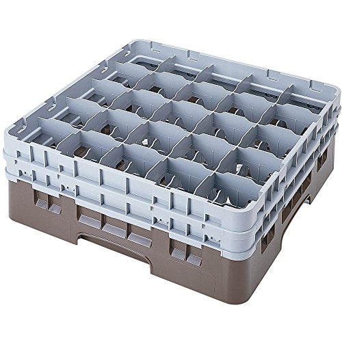 Cambro Cesta de lavado de tamaño completo para copas y vasos con 25 compartimentos 4 alturas- diámetro máx. 8.7 cm, altura máxima 24.1 cm, color Castaño, 25 copas/vasos