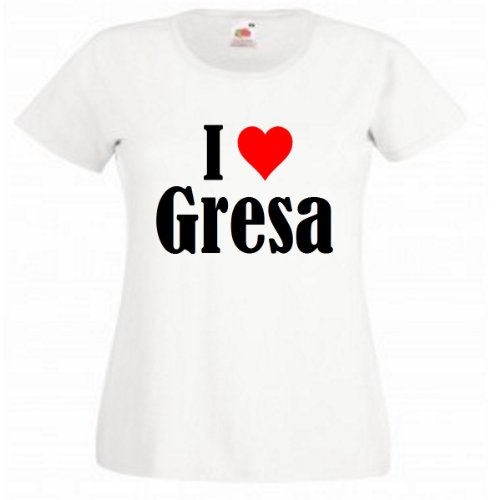 Camiseta para mujer y niño, diseño de I Love Gresa, color negro y blanco y rosa blanco S