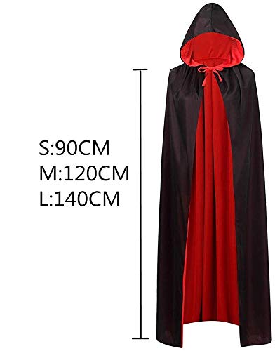 Capa de Halloween, Largo Capa con Capucha Mujeres Hombres Niños Halloween Cape Carnival Carnival Costume Cosplay Cape Hooded Black, 90 cm