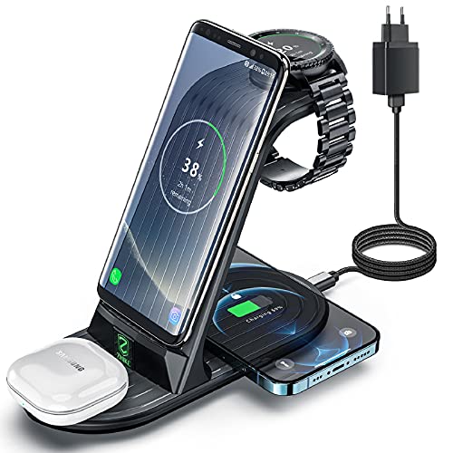 Cargador Inalámbrico, ZHIKE 4 en 1 de Carga rápida de 10 W con Certificación Qi, Compatible con iPhone 13/12/11,Samsung s21/s10, Airpods, Galaxy Watches 3/4 y Buds (no para Apple Watch)