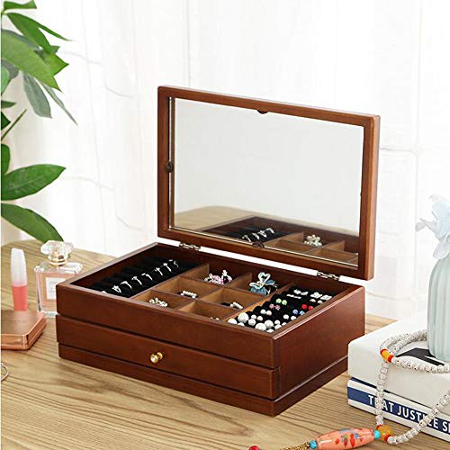 CARLAMPCR Caja De JoyeríA/Caja De Almacenamiento De JoyeríA MultifuncióN/Madera De Sicomoro, Tallada A Mano, Lujosa, CláSica, Exquisita, con Espejo De Maquillaje/ColeccióN Y La Mejor OpcióN De Regalo