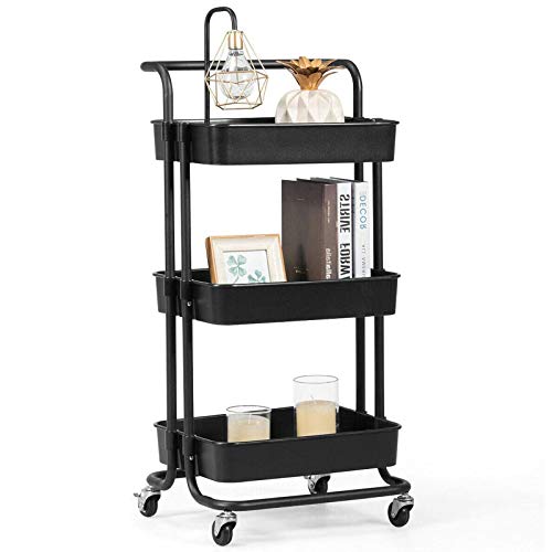 Carritos De 3 Niveles Carrito De Almacenamiento Organizador De Servicios Públicos Carritos Con Ruedas Con Asa Y Ruedas, Para Cocina, Baño, Maquillaje, Habitación De Niños, Lavandería, Dor(Color:negro)