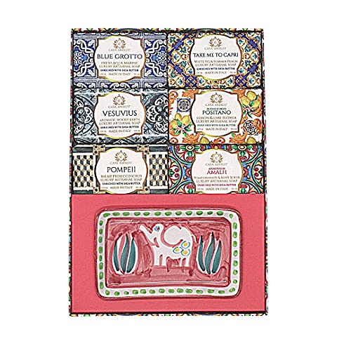 CASA AMALFI - Caja de Regalo 3 Jabones Sólidos, Luxury Artesanal con Manteca de Karité, Jabón Hidratante, Gift Box Jabón 100% Ingredientes Naturales y Veganos, Plástico libre (Familla)