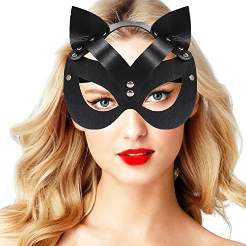 Catwoman - Máscara de mujer para carnaval, sexy, piel sintética, orejas de gato, para Halloween, carnaval, maquillaje, fiesta, etc.