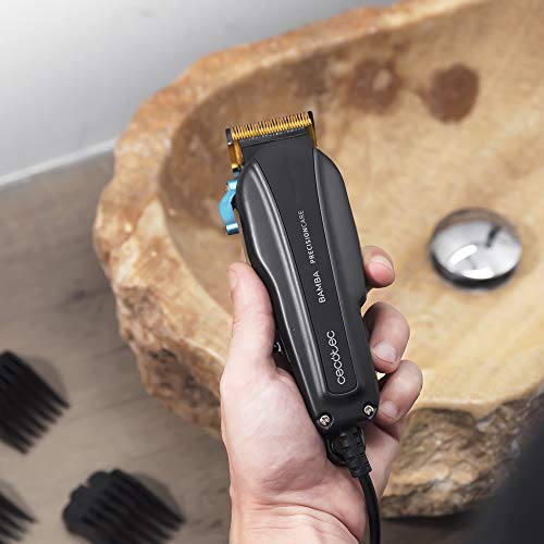 Cecotec Cortapelos Bamba PrecisionCare Pro Clipper Titanium. Máquina de cortar el pelo, Cable profesional, Cuchillas con Recubrimiento de Titanio con 12 peines