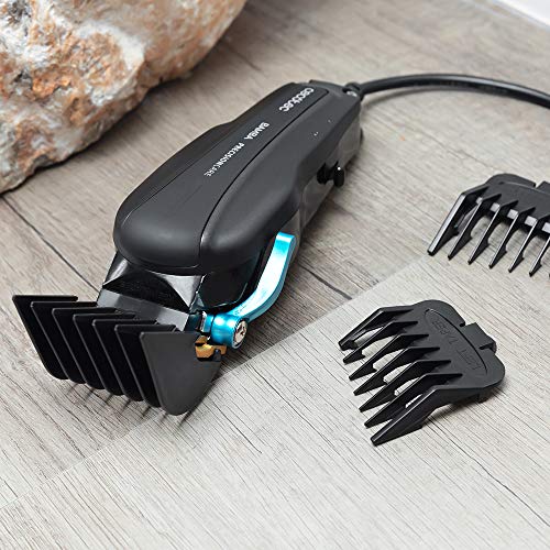 Cecotec Cortapelos Bamba PrecisionCare Pro Clipper Titanium. Máquina de cortar el pelo, Cable profesional, Cuchillas con Recubrimiento de Titanio con 12 peines